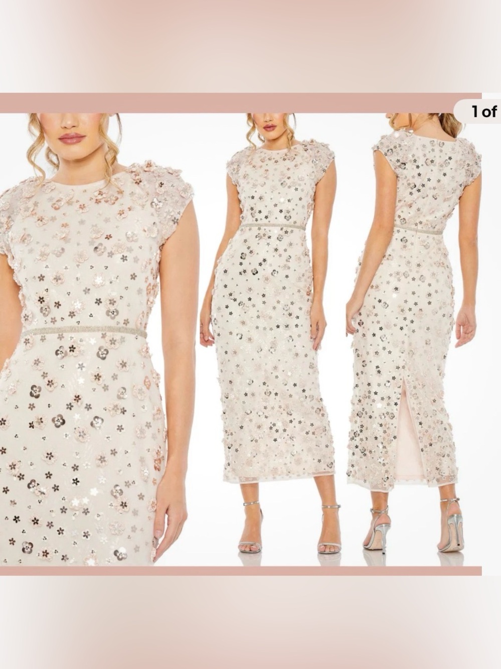 Mac Duggal Ivory Sequin Floral Midi Dress